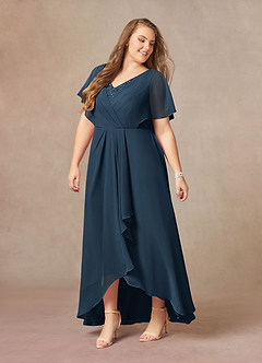 Azazie Eliza Final Sale Black A-Line V-Neck Pleated Chiffon Dress image8