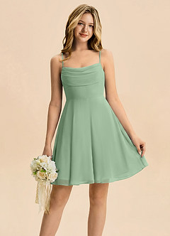 Azazie Bear Junior Matcha A-Line Pleated Chiffon Dress image1
