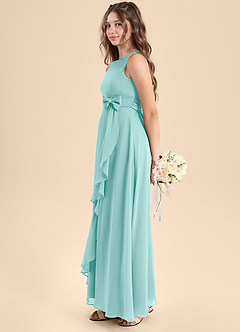 Azazie Lilenne Junior Aqua A-Line Bow Chiffon Dress image4