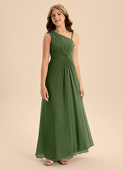 Azazie Brooke Junior Olive A-Line Side Slit Chiffon Dress image5
