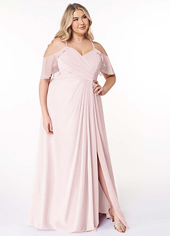 Azazie Dakota Vestidos de damas de honor Vestido de Rosa Rubor de Gasa de Corte en A con Cuello en V plisado image11
