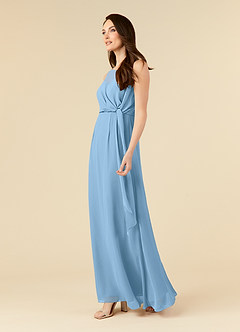 Azazie Marchioness Mother of the Bride Dresses Steel Blue A-Line Scoop Pleated Chiffon Dress image3