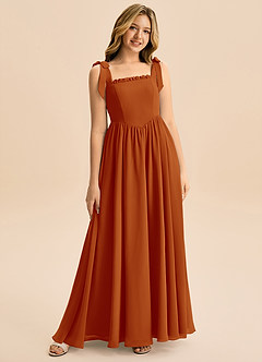 Azazie Delia Junior Abito A-Line in Chiffon Fiocco Paprika image1