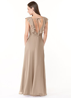 Azazie Yoko Schlussverkauf A-Linie Gestreift Chiffon Kleid Taupe image4