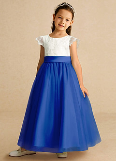 Azazie Pookie Flower Girl Dresses Royal Blue A-Line Lace Tulle Dress image1