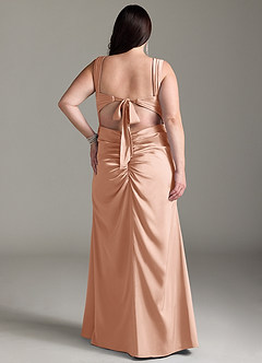 Azazie Jesaphine Bridesmaid Dresses Rose Gold Sheath Bow Stretch Satin Dress image9