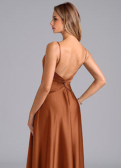 Azazie Elita Bridesmaid Dresses Copper A-Line Pleated Stretch Satin Dress image2