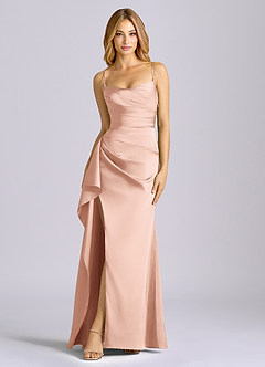 Azazie Sarai Suknie dla druhen Osłona Gorset Satyna elastyczna Do ziemi Sukienka image3