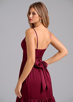 Azazie Nathalia Essayer des robes à la maison Robe Trapèze en Satin extensible Plissée Bourgogne image2
