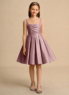 Azazie Jello Junior Formal Flower Girl Dresses Dusty Rose Ball-Gown Pleated Matte Satin Dress image1