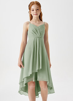 Azazie Mariam Junior A-Linie Plissee Chiffon Kleid Staubiger Salbeigrün image5