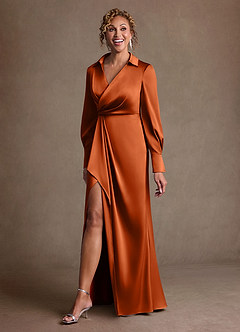 Azazie Jacinta Suknie dla Matki Panny Młodej Osłona Pofałdowany Satyna elastyczna Długość podłogi Sukienka image2