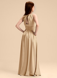 Azazie Bibiane Junior Jurk van Stretch Satijn met A-Lijn Geplooid Champagne image7