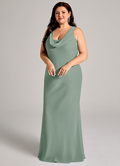 Azazie Rylina Bridesmaid Dresses Silver Sage Mermaid Pleated Chiffon Dress image9