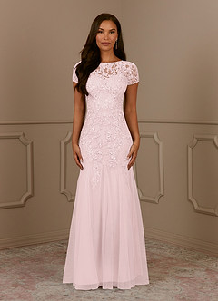 Azazie Laurie Mother of the Bride Dresses Blushing Pink Mermaid Scoop Sequins Tulle Dress image2