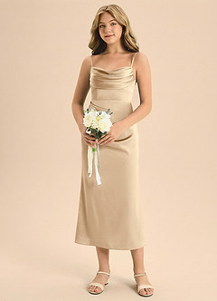 Azazie Mai Junior Etui Plissee Stretch-Satin Kleid Champagner image4