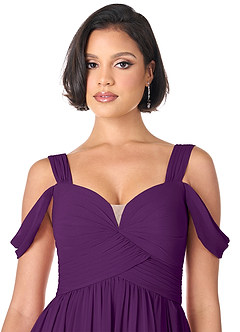 Azazie Lianne Bridesmaid Dresses Grape A-Line Off the Shoulder Chiffon Dress image5