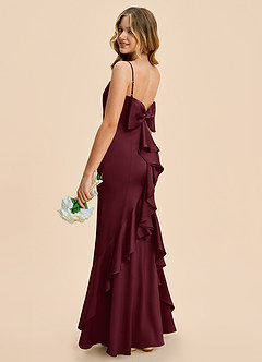 Azazie Lioren Junior Cabernet Sheath Bow Stretch Satin Dress image3
