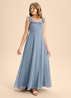 Azazie Callie Junior Dusty Blue A-Line Ruched Chiffon Dress image1