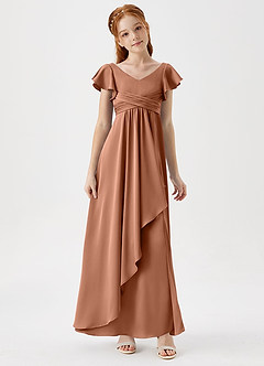 Azazie Omari Junior Bronzer A-Line Pleated Stretch Satin Dress image3