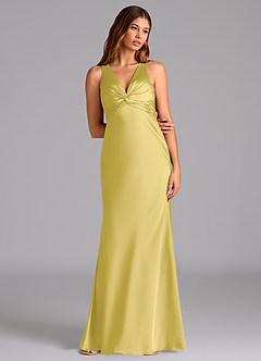 Azazie Hati Bridesmaid Dresses Canary Mermaid Stretch Satin Dress image3