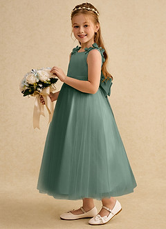 Azazie Lilli Robe Demoiselle D'honneur Fillette Robe Trapèze en Tulle Arc Eucalyptus Eucalyptus image3