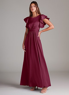 Azazie Daphne Bescheidene Brautjungfernkleider A-Linie Gestreift Stretch-Satin Bodenlänge Kleid image4