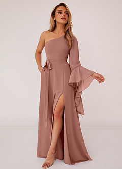 Barbie ♥ Azazie Bridesmaid Dresses Cedar Rose A-Line Long Sleeve Chiffon Dress image3