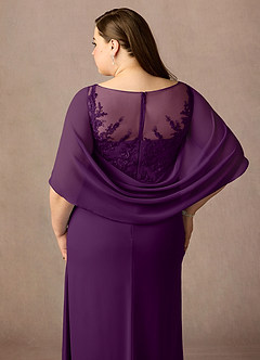 Azazie Hera Mother of the Bride Dresses Grape A-Line Lace Capelet Chiffon Dress image12