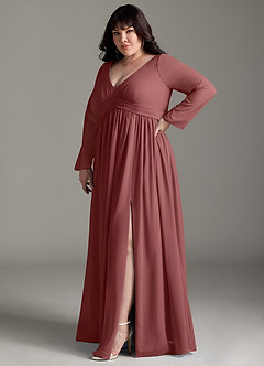 Azazie Teton Brautjungfernkleider für Schwangere A-Linie Langarm Chiffon Bodenlänge Kleid image10
