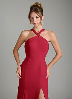 Azazie Rue Bridesmaid Dresses Scarlet A-Line Halter Chiffon Dress image3