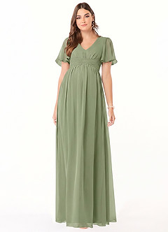 Azazie Verna Abiti da damigella d'onore premaman Abito A-Line Increspato con Scollo a V Chiffon Floor-Length image3