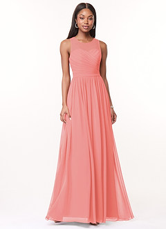 Azazie Nina Bridesmaid Dresses Coral A-Line Pleated Chiffon Dress image1