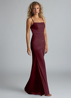 Azazie Teyana Final Sale Burgundy Sheath Square Neckline Pleated Mesh Dress image3