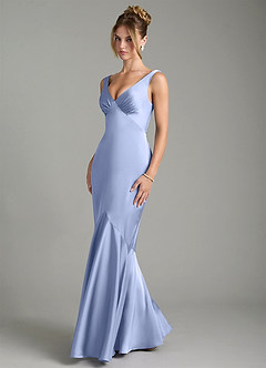 Azazie Alena Vestidos de damas de honor Vestido de Hielo de Satén Elástico de Corte Sirena con Plisado image5