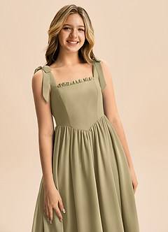 Azazie Delia Junior Abito A-Line in Chiffon Fiocco Verde Muschio image2