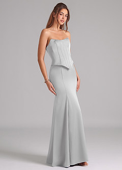 Azazie Ximena Vestidos de damas de honor Vestido de Plata de Satén Elástico de Corte Sirena Convertible con Corsé image5