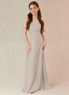 Azazie Snow Junior Abito A-Line in Chiffon Pizzo Gelo image4