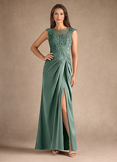 Azazie Santa Barbara Mother of the Bride Dresses Eucalyptus Sheath Pleated Stretch Satin Dress image1