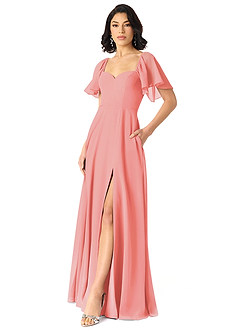 Azazie Chloe Bridesmaid Dresses Coral A-Line Sweetheart Neckline Chiffon Dress image5