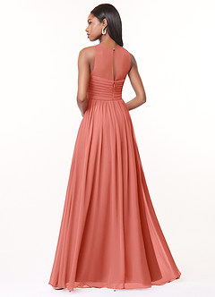 Azazie Nina Bridesmaid Dresses Salmon Pink A-Line Pleated Chiffon Dress image3