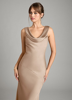Azazie Rylina Bridesmaid Dresses Taupe Mermaid Stretch Satin Dress image4
