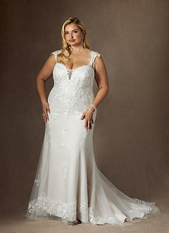 Azazie Roux Wedding Dresses Diamond White Mermaid Sequins Satin Dress image9
