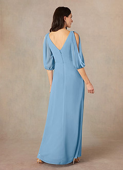 Azazie Bronwyn Mother of the Bride Dresses Steel Blue A-Line V-Neck Ruched Chiffon Dress image4