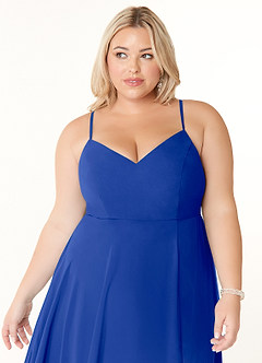 Azazie Clarissa Bridesmaid Dresses Royal Blue A-Line V-Neck Chiffon Dress image11