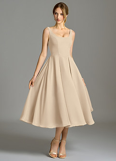 Azazie Amalie Bridesmaid Dresses Champagne A-Line Pleated Chiffon Dress image3
