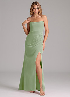 Azazie Leonis Bridesmaid Dresses Dusty Sage Mermaid Strapless Velvet Dress image1