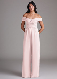 Azazie Lamara Robes de demoiselle d'honneur Combinaison Convertible en Mousseline de soie Épaule décolletée Rose Pâle image3