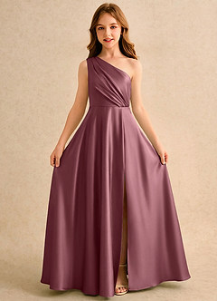 Azazie Puddles Girls Formal Flower Girl Klänningar Klänning A-linje i Stretch Satin One-shoulder image5