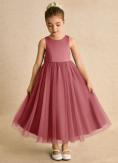 Azazie Solia Abiti da Ragazza di Fiori Abito Principessa in Tulle Fiocco Rosa Antica image6